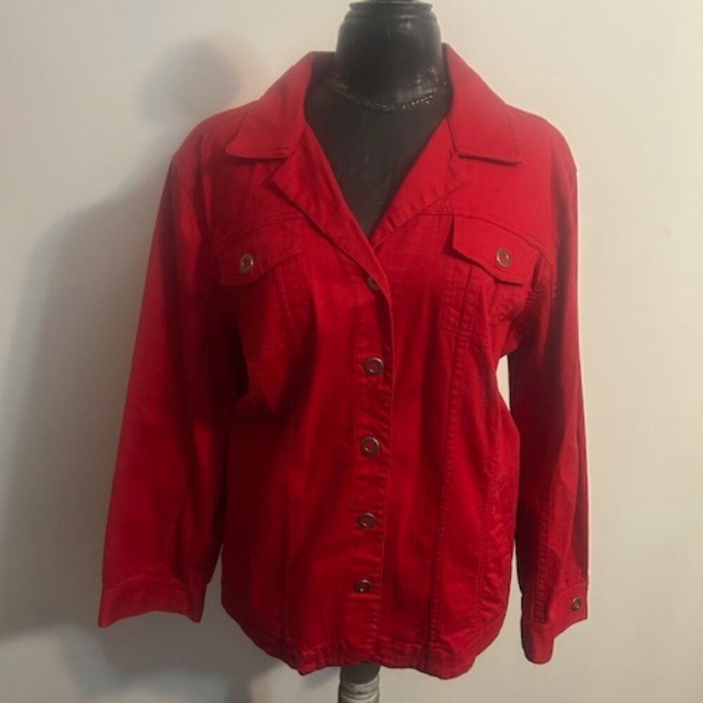 CJ Bank Stretch Red snap closure denim jacket, size 2X
